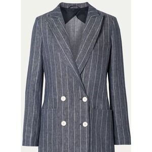Max Mara- Bellico Double Breasted Pinstripe Linen‎ Blazer Size 10 US 44 IT